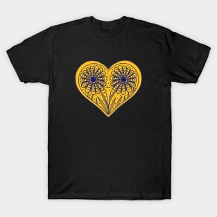 Love yellow flowers heart on dark background T-Shirt